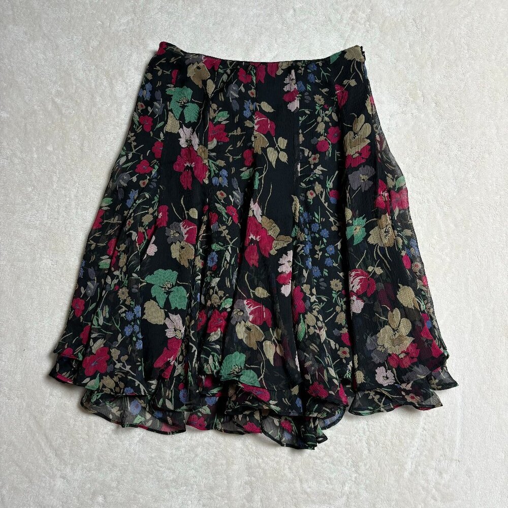 Lauren Ralph‎ Lauren Floral Chiffon Skirt Size 4 Multi Color Patchwork Flowy Y2K